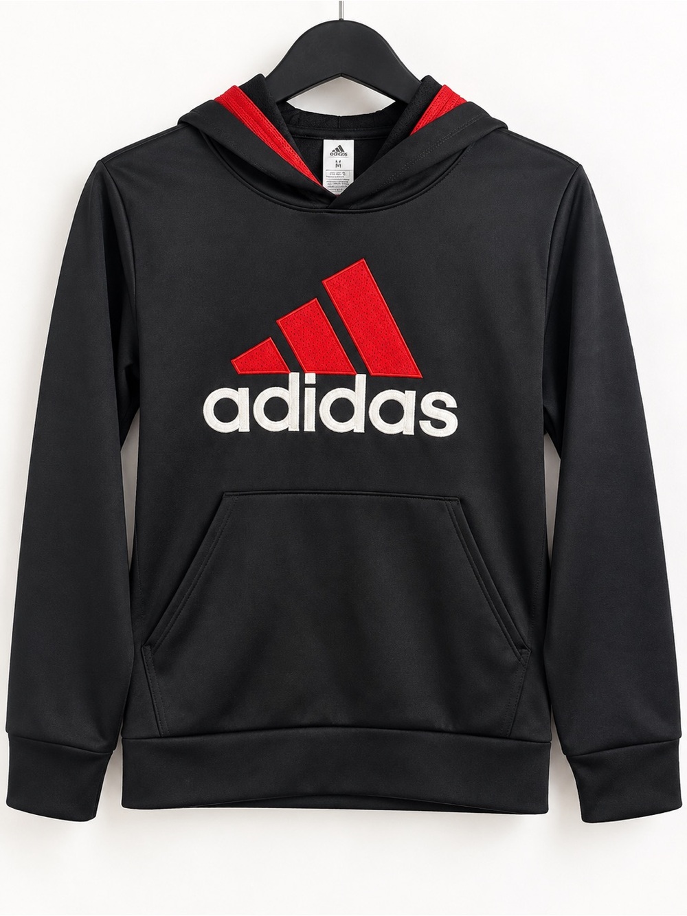adidas Black Hoodie with Red Logo and White Text